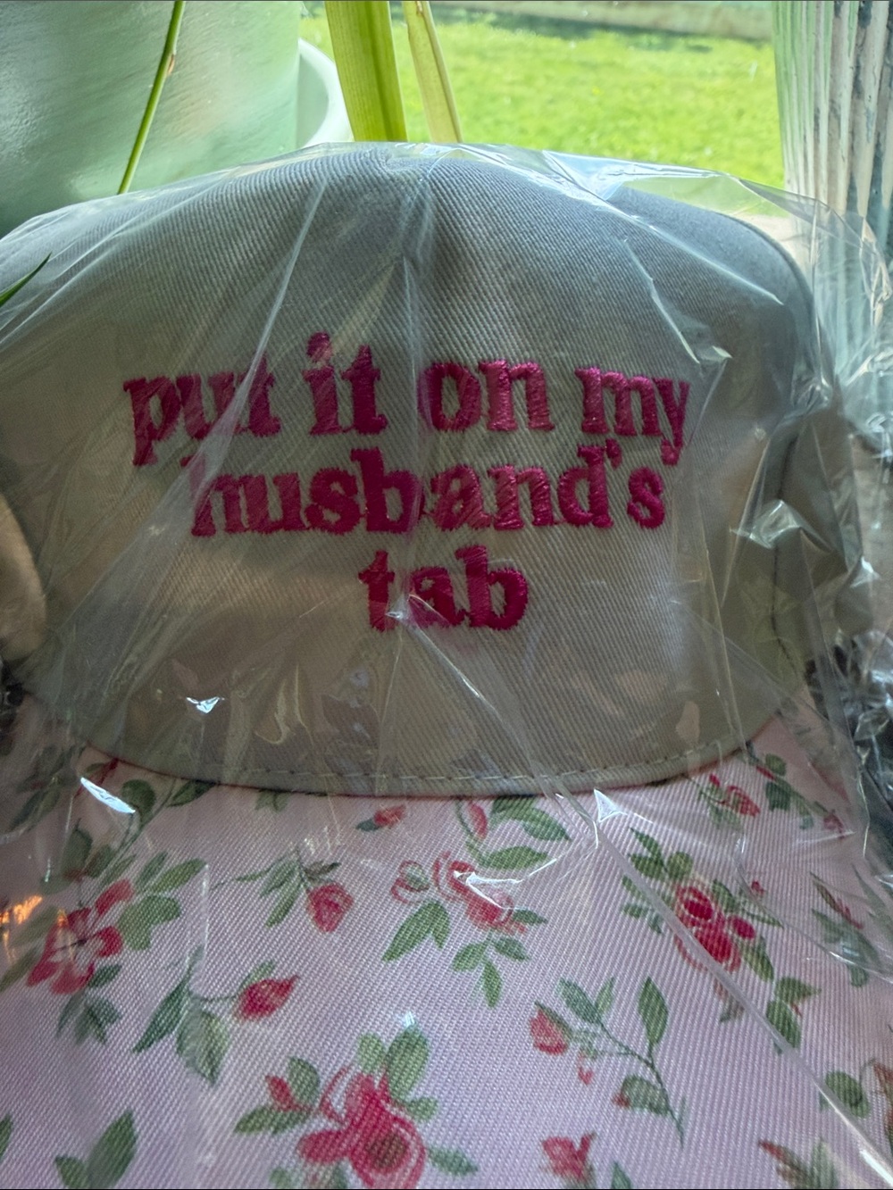 Embroidered Pink Script Floral Baseball Cap - Picture 2 of 5